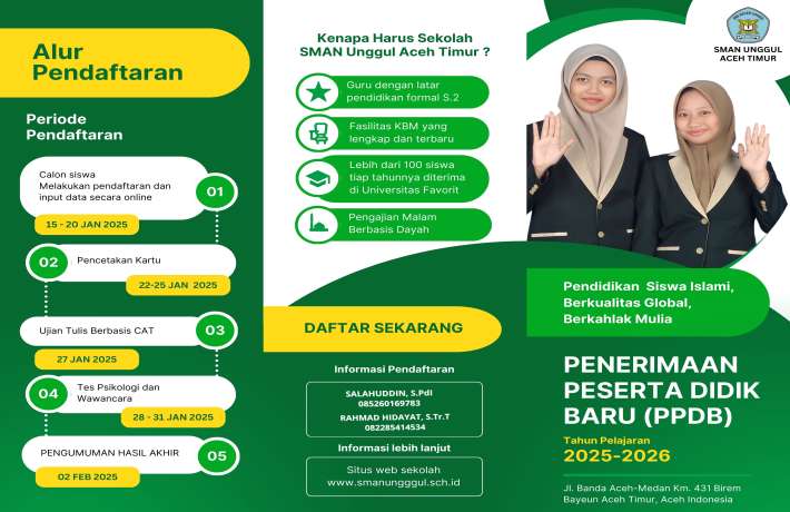 RESMI DIBUKA PPDB SMAN UNGGUL ACEH TIMUR TAHUN 2025-2026